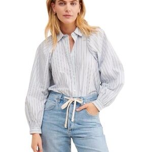 NEW Anthropologie x Rails Livy Light Blue Hampton Pinstripe Print Blouse - L